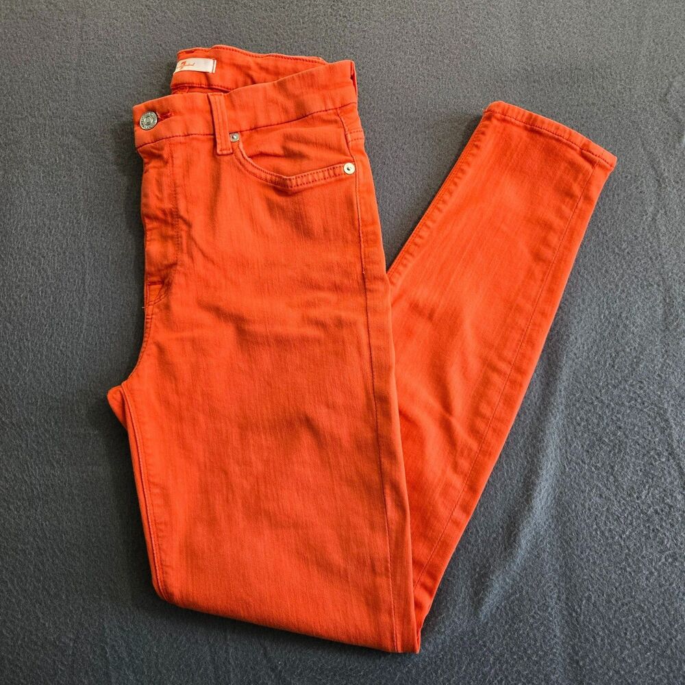 7 For All Mankind Women 27 Orange Stretch Mid Rise Skinny Jeans
